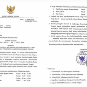 Bupati Lombok Tengah keluarkan surat edaran jam kerja