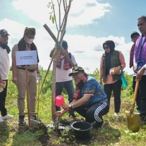 Pj Gubernur Drs H. L. Gita Ariadi M.Si saat melakukan penanaman pohon di kawasan BIZAM (Diskominfotik)