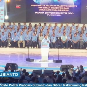 Prabowo memberikan pidato di acara Suara Muda Indonesia (screenshot YouTube KompasTV)